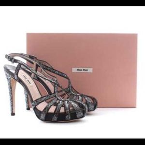 Miu Miu Glitter Strap Sandals